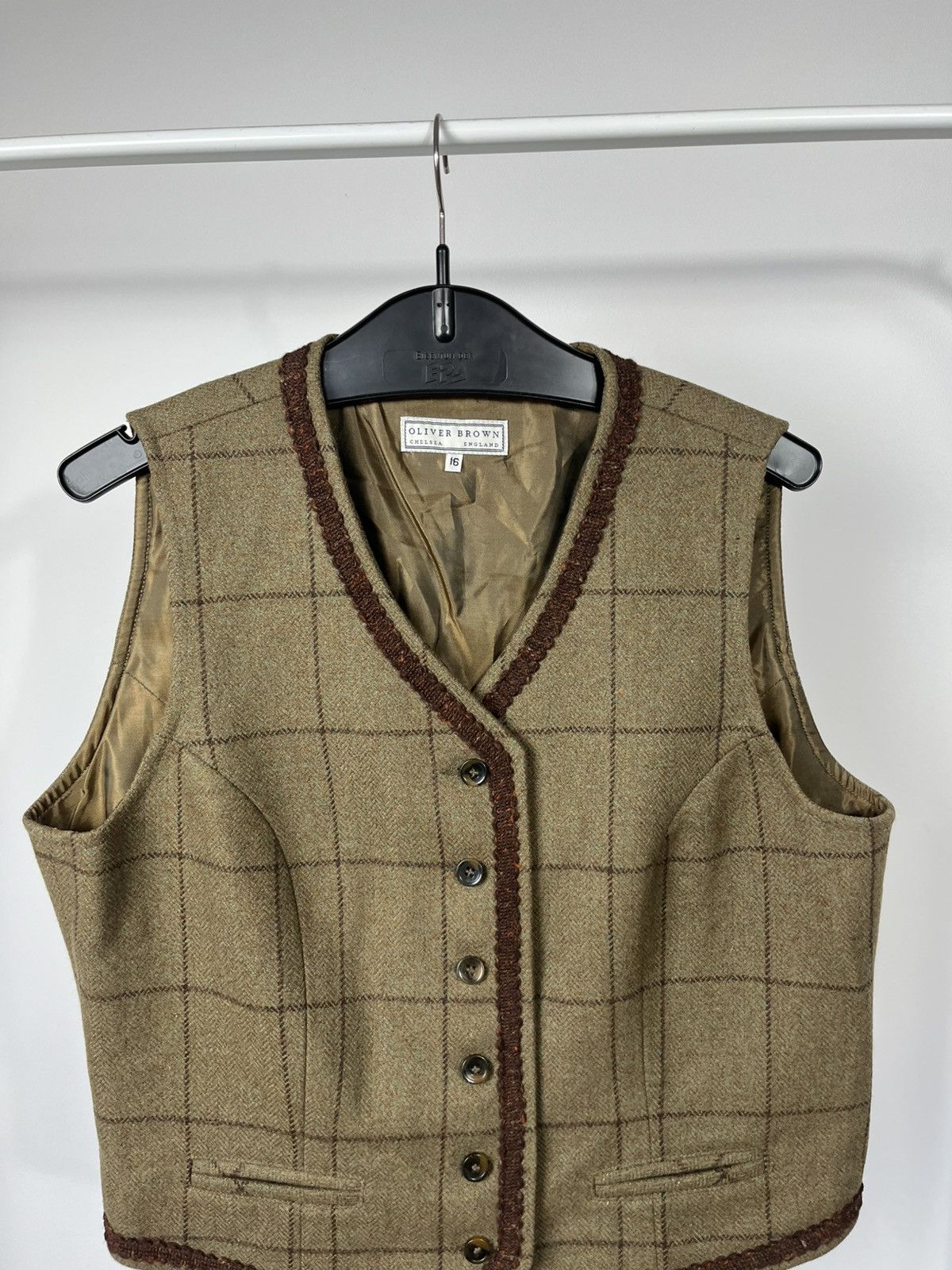 Other Oliver Brown England Wool Tweed Checked Vest Size 16 Size L / US 10 / IT 46 - 2 Thumbnail