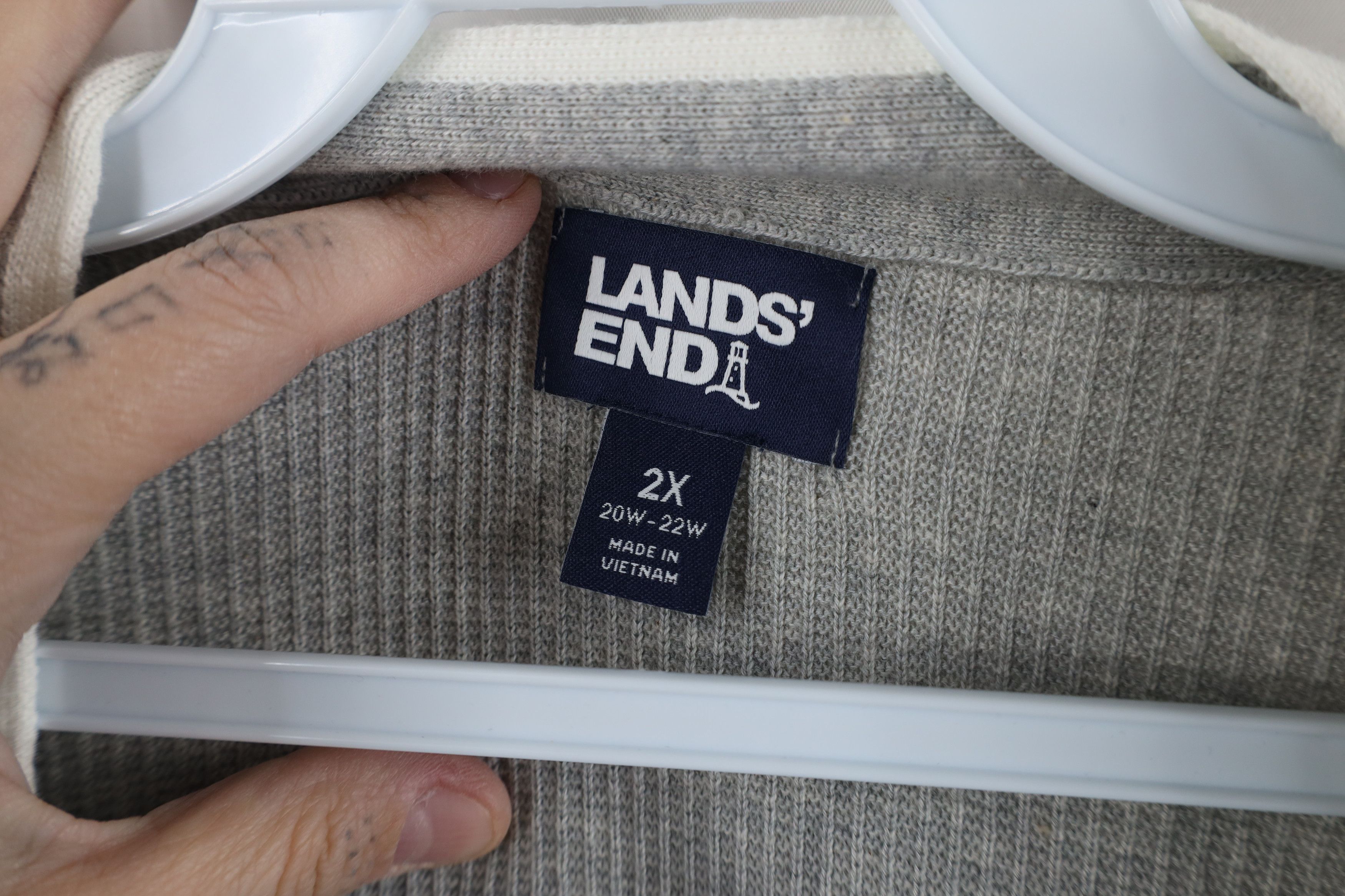 Lands' End × Vintage Vintage Lands End Cotton Ribbed Knit Cardigan Sweater Gray Size XXL / US 16-18 / IT 52-54 - 7 Thumbnail