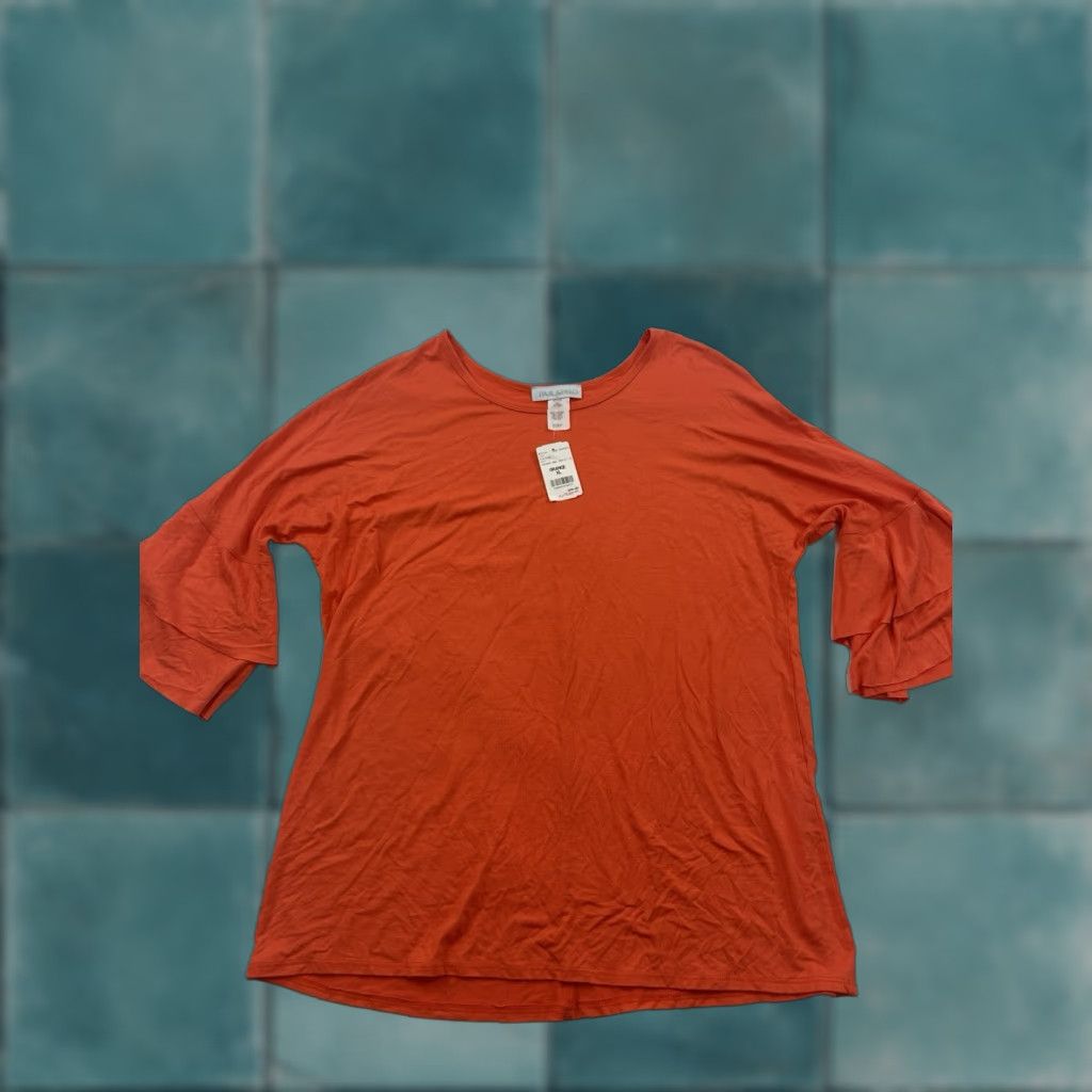 Paradise Paradiso Shirt Womens XL Orange Ruffle Sleeve Button-Up All Seasons Bohemian Colorful Size XL / US 12-14 / IT 48-50 - 1 Thumbnail