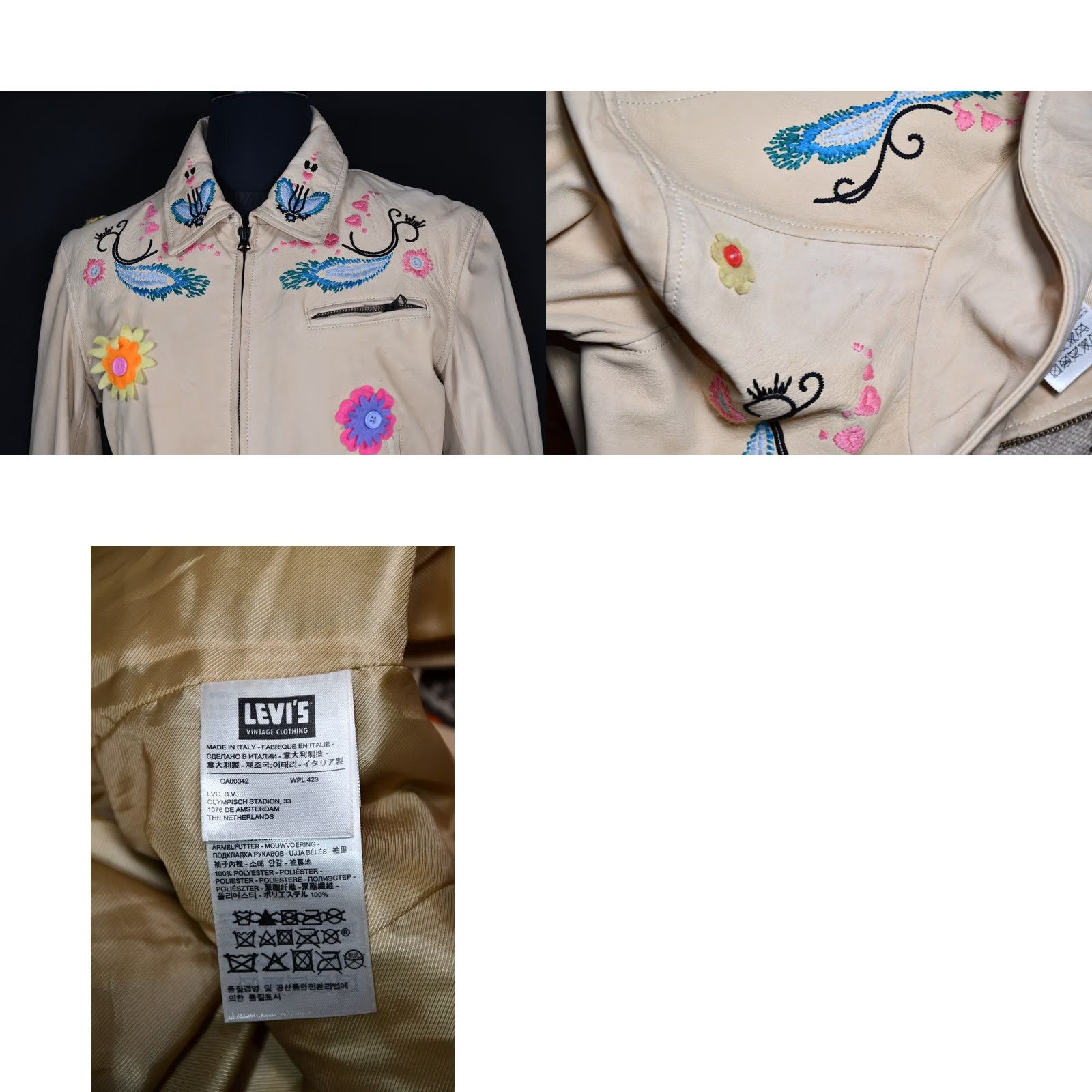 Levi's LVC Levi’s Vintage Clothing 1930's Leather Jacket Women's M Embroidered Beige Leather Jacket Womens M Size M / US 6-8 / IT 42-44 - 10 Thumbnail