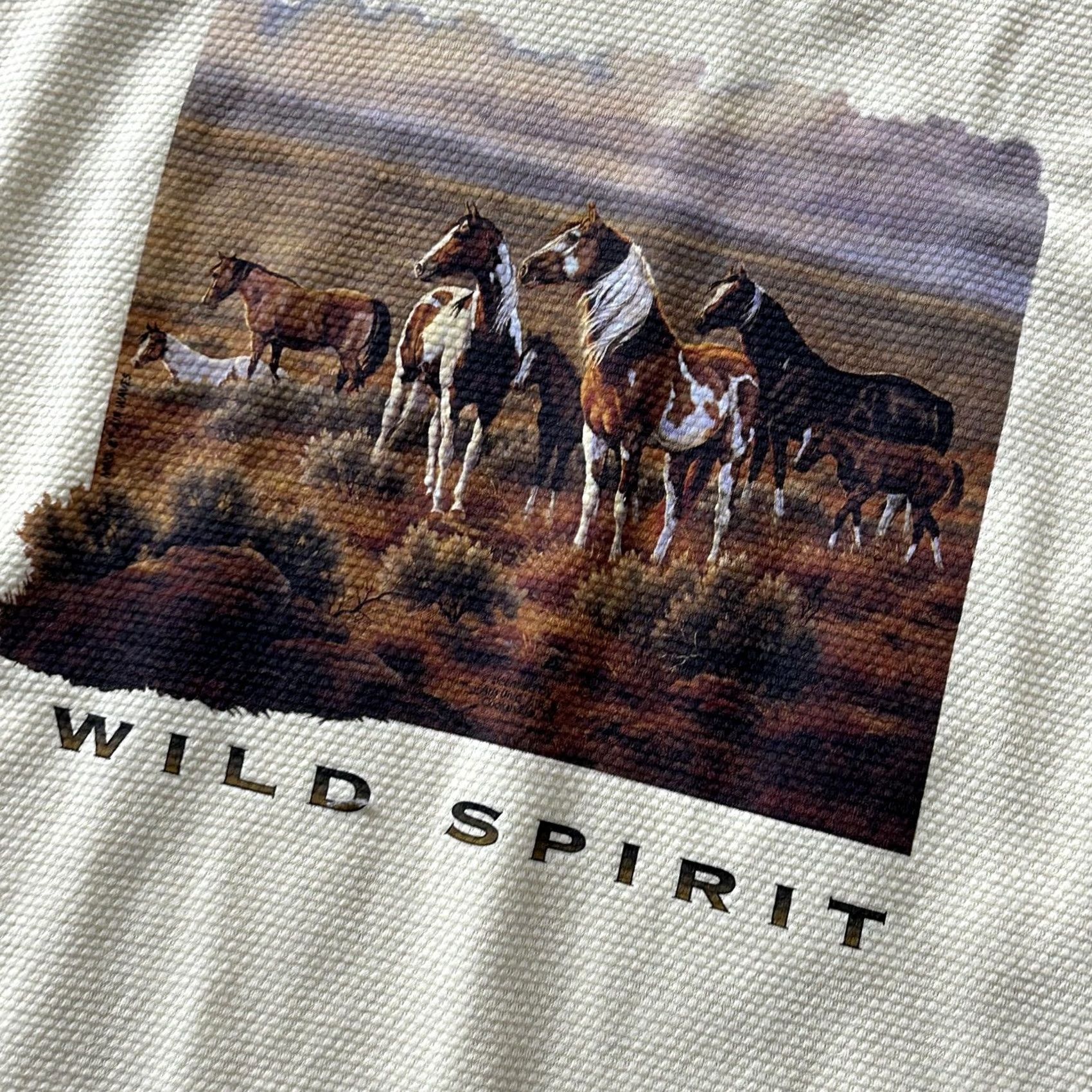Vintage VINTAGE WON'S WEAR Mens Large Beige Wild Spirit Horse Thermal Tee Shirt Shirt Mens L Beige Wild Spirit Horse Graphic Crew Neck Short Sleeve Size US L / EU 52-54 / 3 - 2 Thumbnail