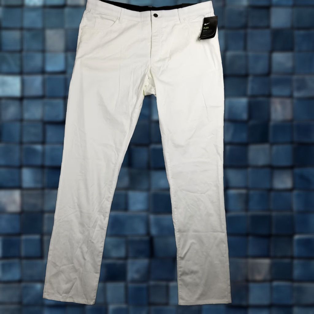 Nike Flex 5 Pocket Slim Fit Golf Pants 36X34 Sail White Mens Pants Athletic Dri-FIT Pockets Zip Fly 891924-133 Solid White