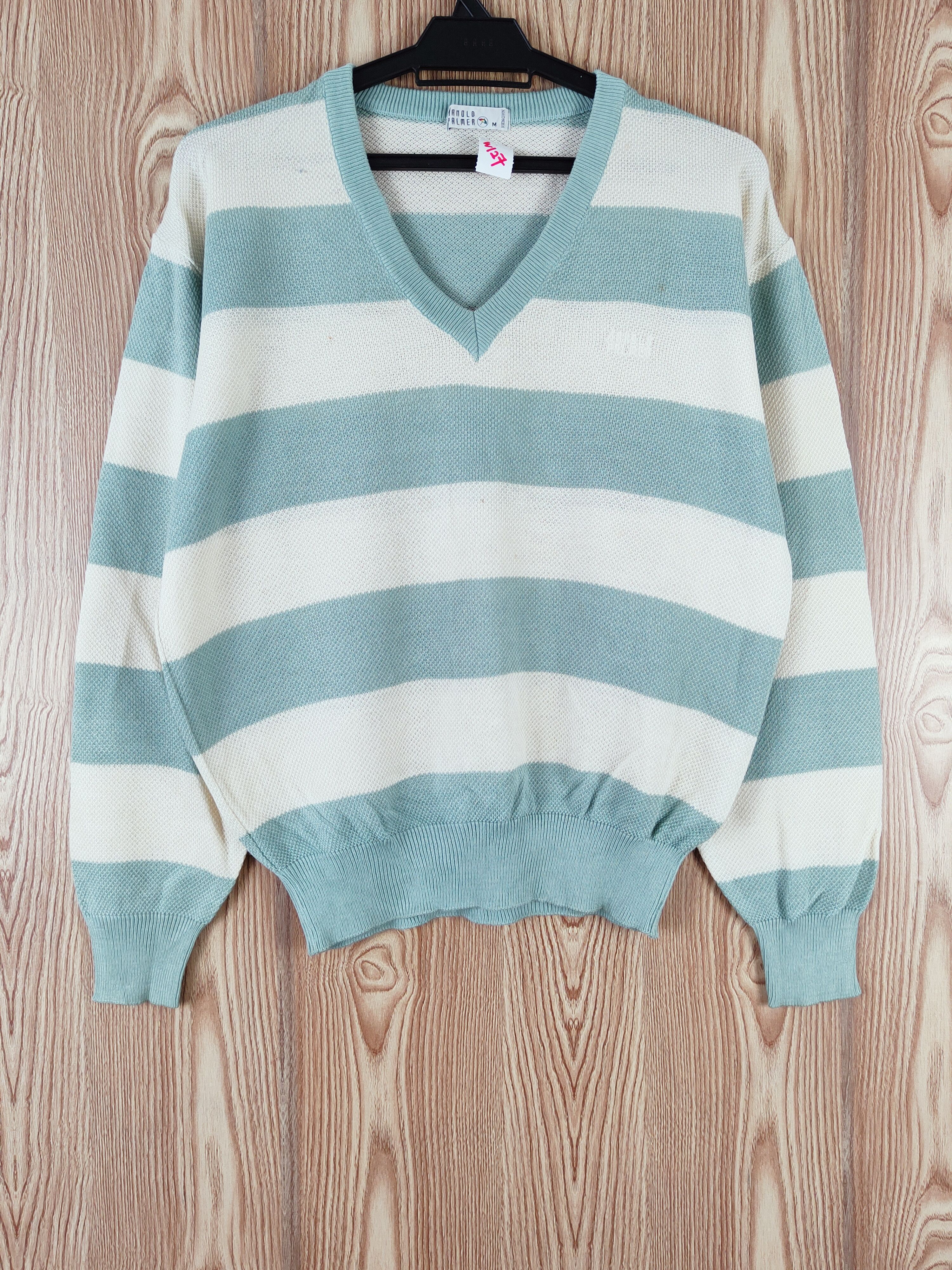 Japanese Brand Arnold Palmer Green Cream Stripe Knitwear Sweatshirts #W127 Size US M / EU 48-50 / 2 - 1 Thumbnail
