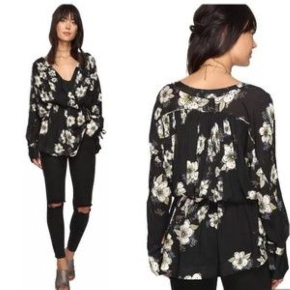 Free People Free People Tucson Dreams Floral Black Tunic Top Size S / US 4 / IT 40 - 4 Thumbnail