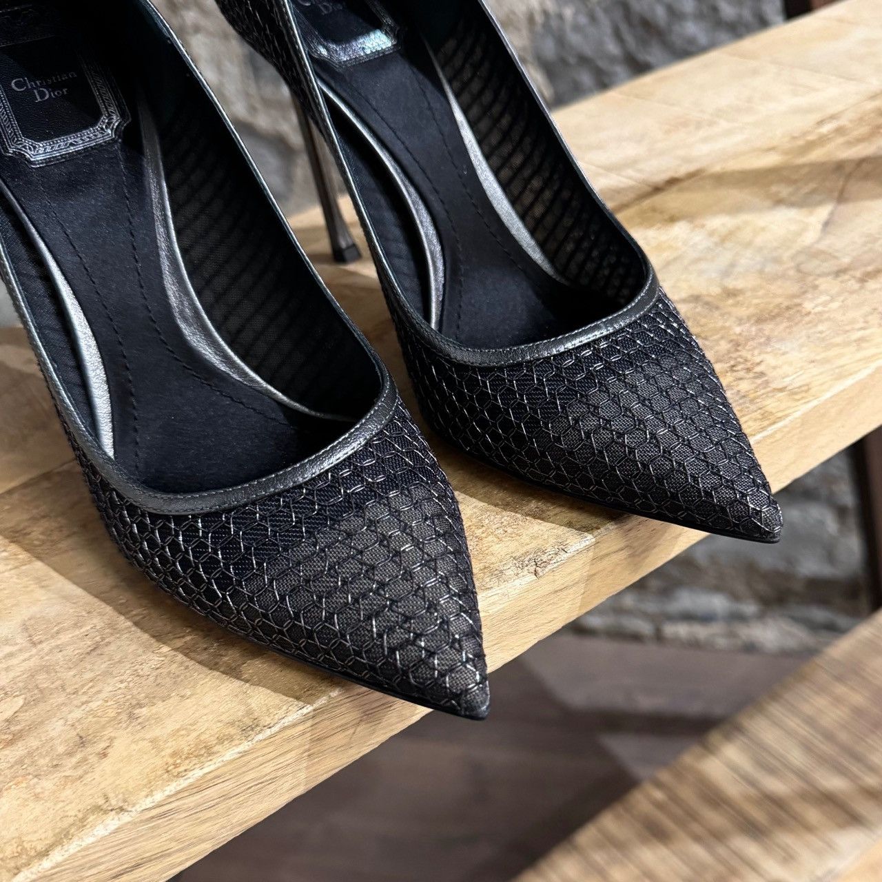 Dior Dior Silver Black Metallic Mesh Pointy Pumps Size US 9 / IT 39 - 4 Thumbnail