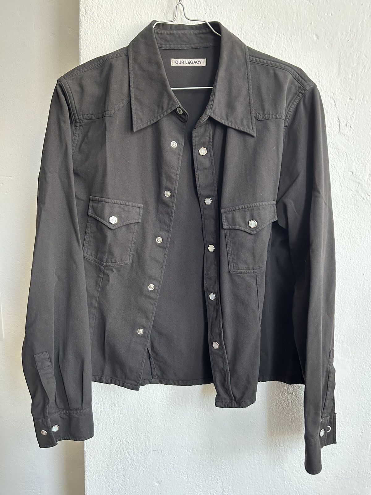 image of Our Legacy Black Overdyed Cropped Shrunken Frontier Shirt, Men's (Size Small)