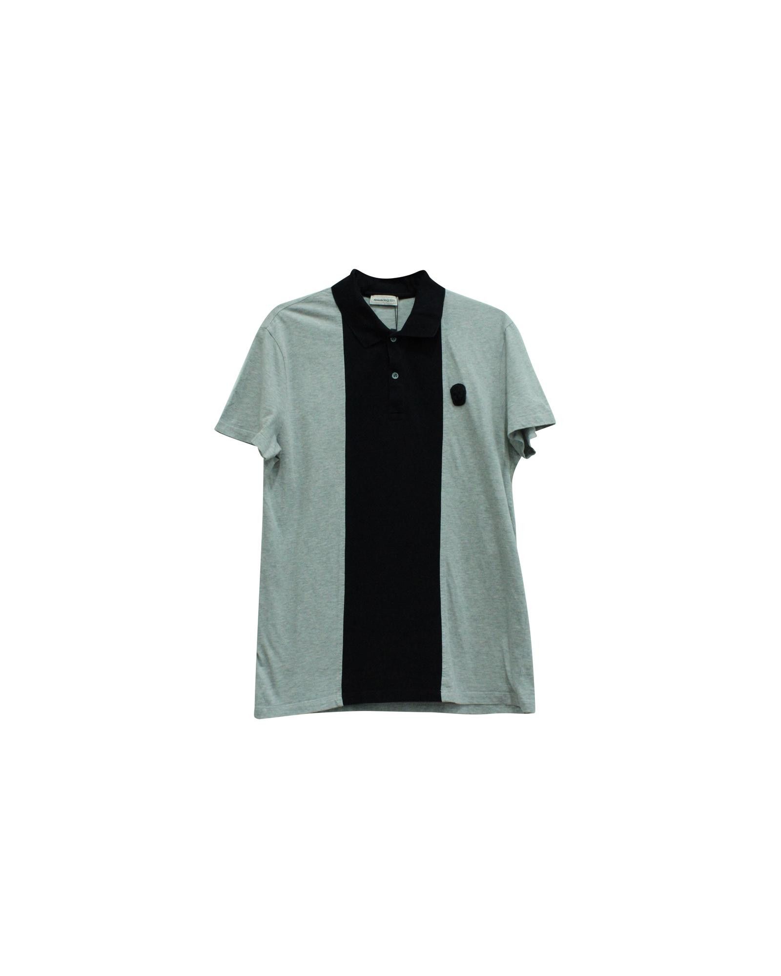 image of Skull Patch Polo Shirt In Grey Cotton By Alexander Mcqueen, Men's (Size Medium)