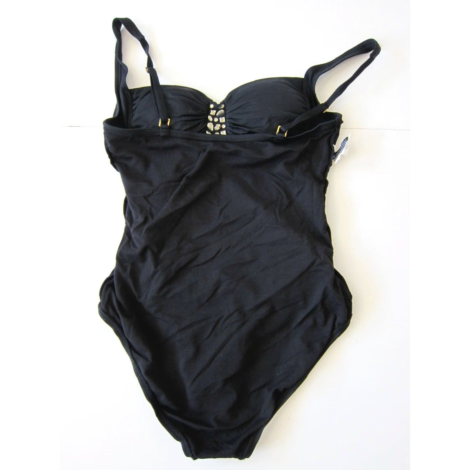 Jantzen Jantzen Black Beaded Jewel Ruched Slimming Built In Bra One Piece Swimsuit 8 Size ONE SIZE - 2 Thumbnail