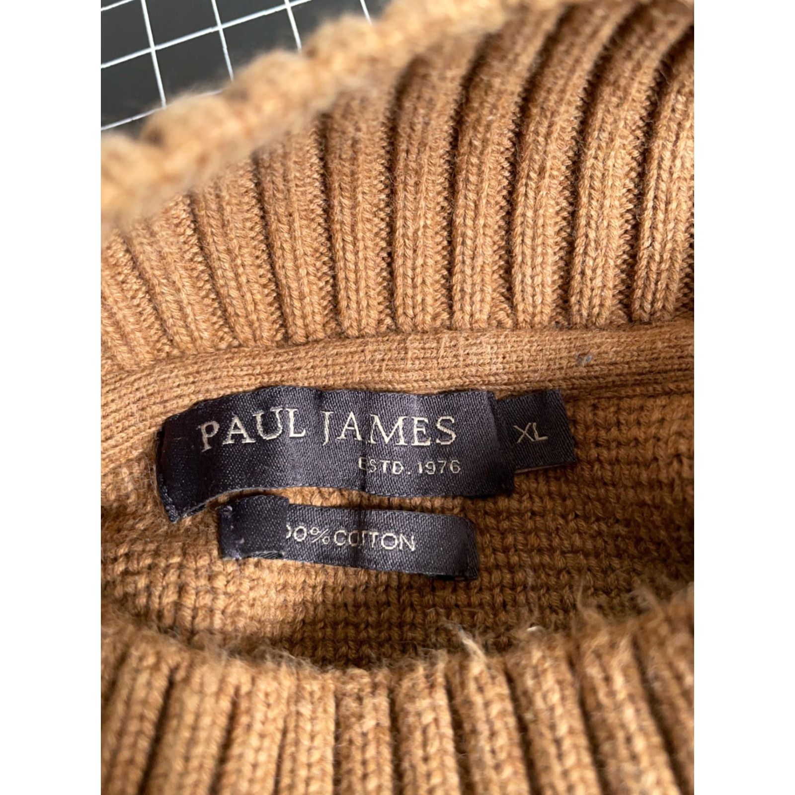 Paul James PAUL JAMES Heavyweight Cotton Mock Neck Sweater Adult XL Brown Chunky Knit Mens Size US XL / EU 56 / 4 - 4 Thumbnail