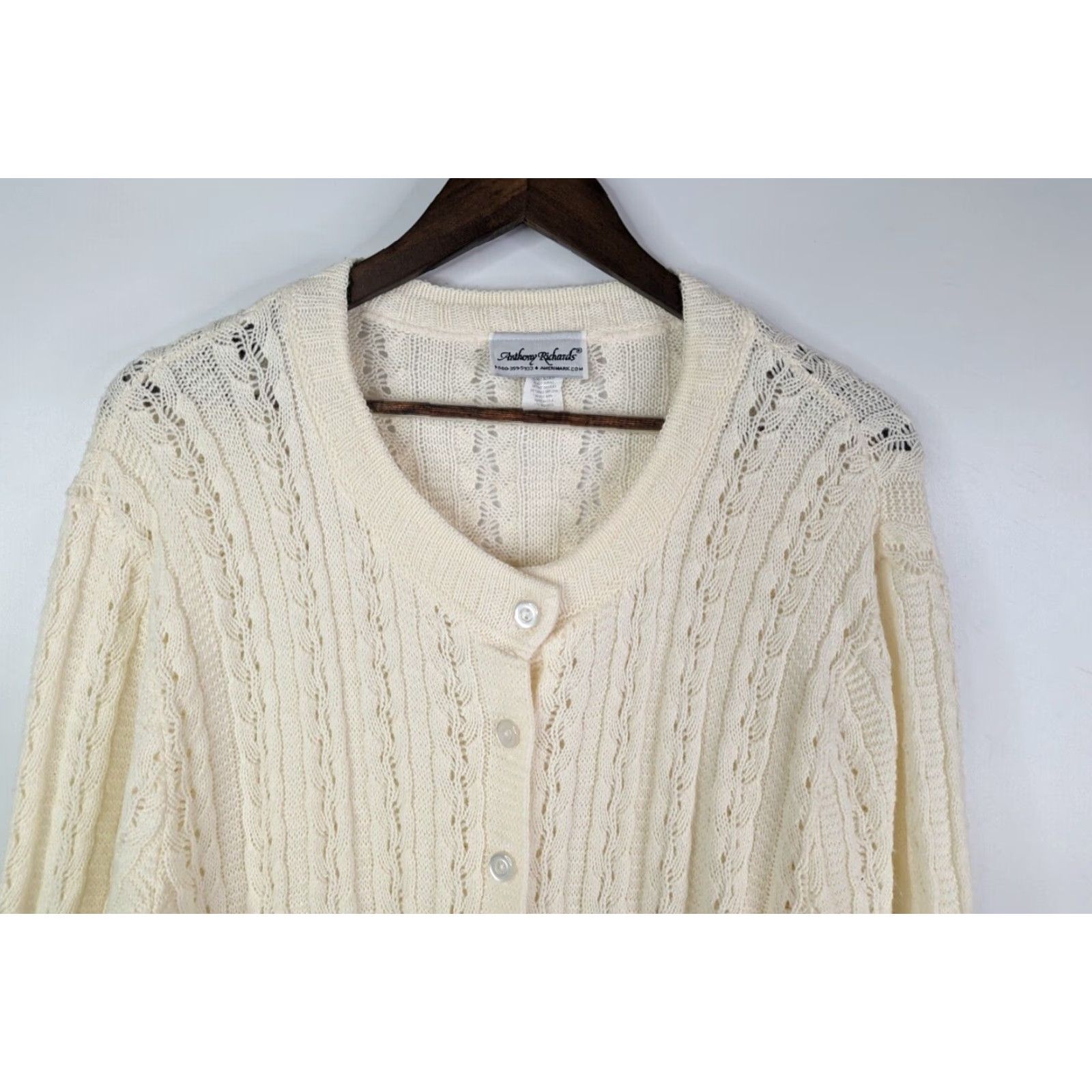 Vintage VINTAGE Anthony Richards Cardigan Sweater Women XL Ivory Knit House Made in USA Size XL / US 12-14 / IT 48-50 - 2 Thumbnail