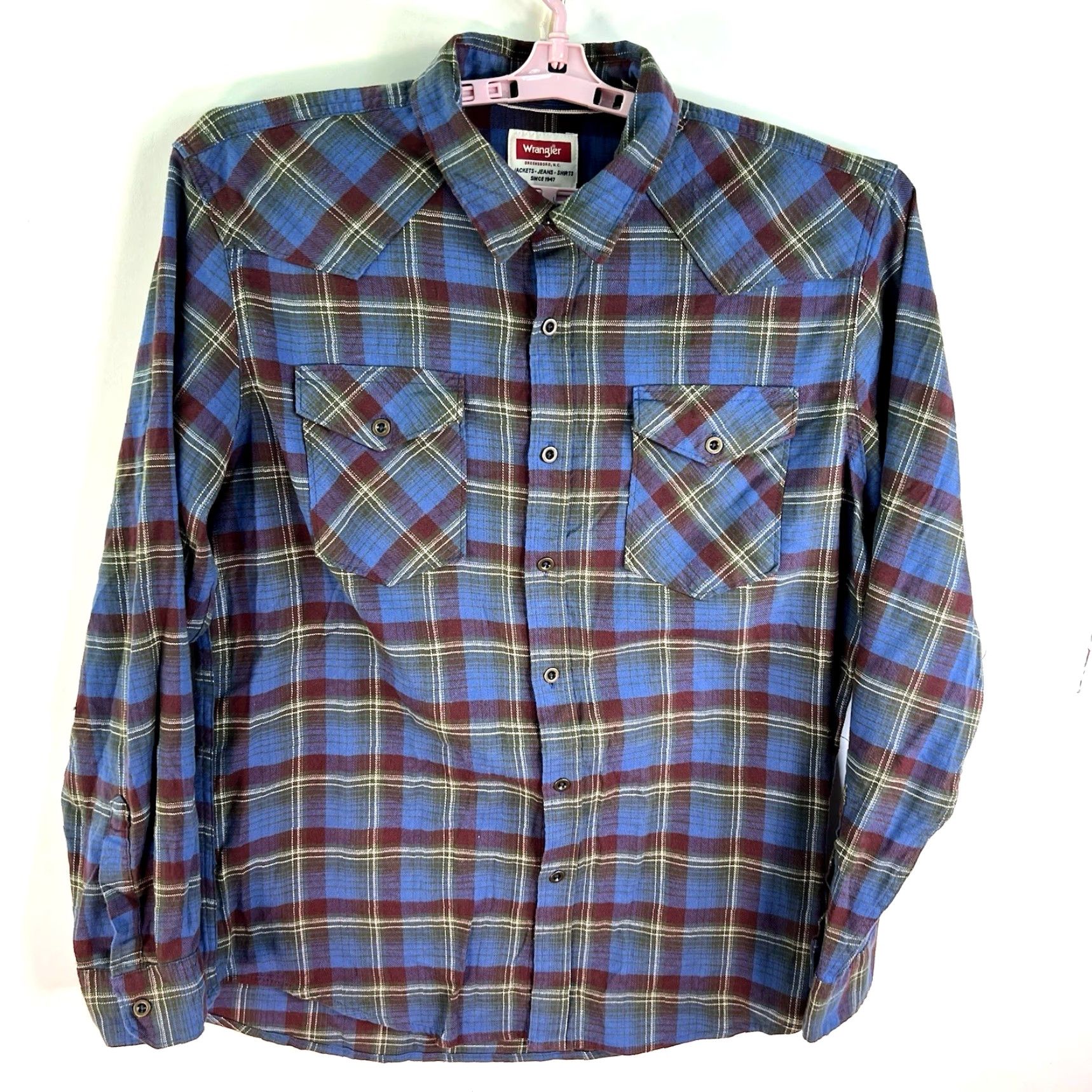 Wrangler VINTAGE Wrangler Men’s Button-Up Shirt Long Sleeve Plaid Flannel Western Casual Size L Blue Size US L / EU 52-54 / 3 - 4 Thumbnail
