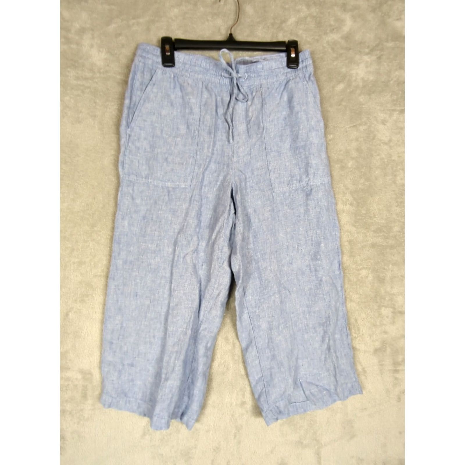 Lands' End Lands' End Linen Blend Pants Women 6 Wide-Leg Pull On Elastic Waist Pockets Blue Beach Coastal Grandma Casual Travel Vintage: No Size 28" / US 6 / IT 42 - 2 Thumbnail
