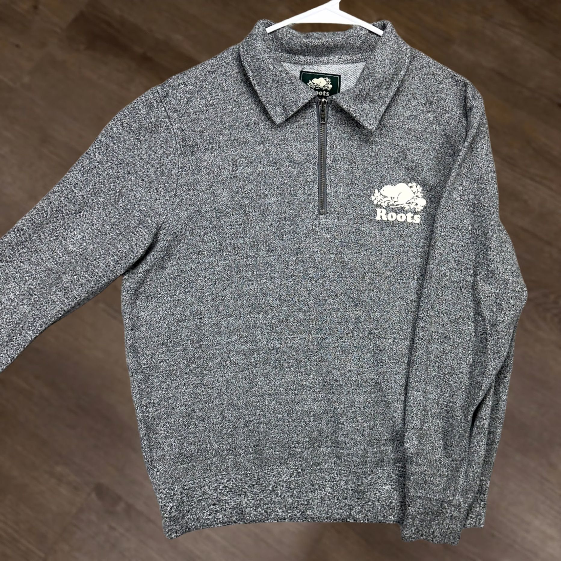 Roots VINTAGE Roots Womens Zip Polo Sweater Large Grey Knit Casual Long Sleeve Logo Ladies Size L / US 10 / IT 46 - 1 Thumbnail