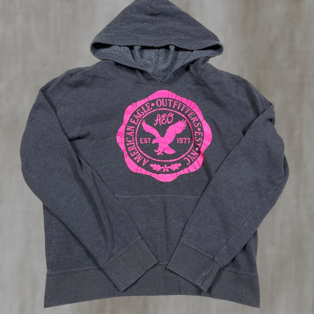 American Eagle Outfitters VINTAGE American Eagle Outfitters Hoodie Women L Gray Pink Sweatshirt 2000s Retro Modern Preppy Size L / US 10 / IT 46 - 1 Thumbnail