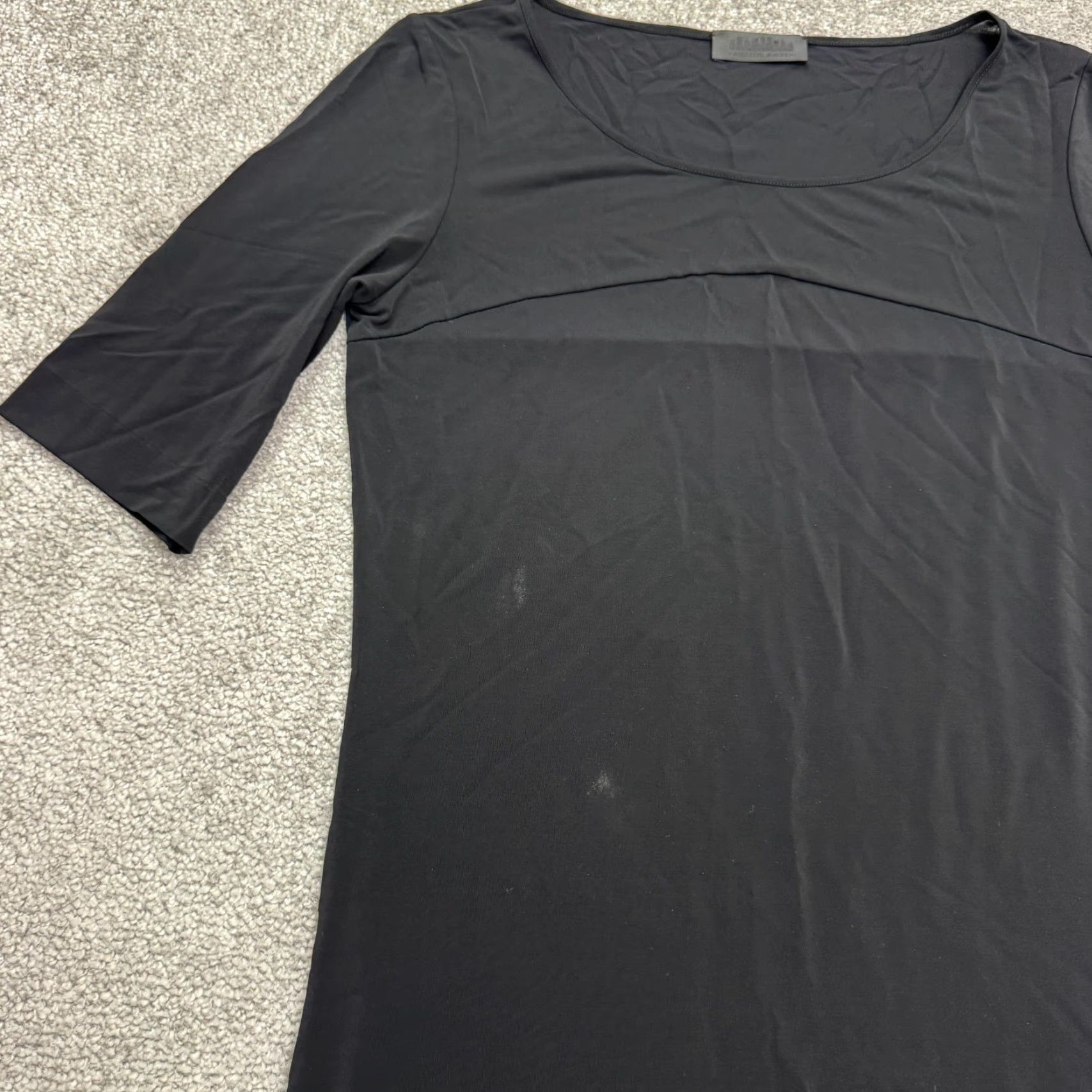 Vintage Kathleen Madden Midi Shift Dress Womens Small Black Short Sleeve Round Neck Work Size 28" / US 6 / IT 42 - 5 Thumbnail