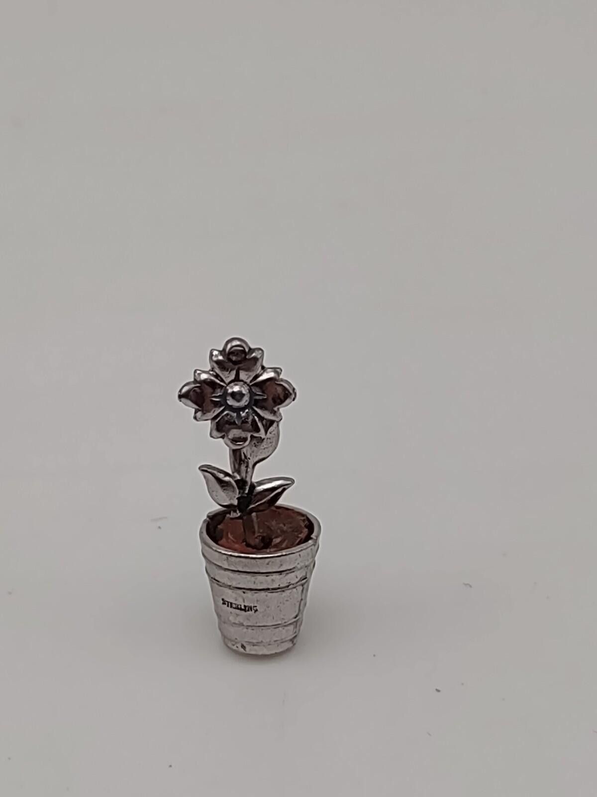 The Unbranded Brand Sterling Silver Potted Flower Charm 925 Side Mount Size ONE SIZE - 1 Thumbnail