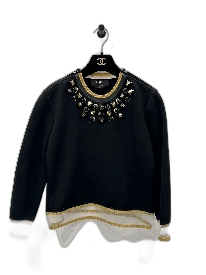 Fendi Black Gold Studded Sweatshirt for Women