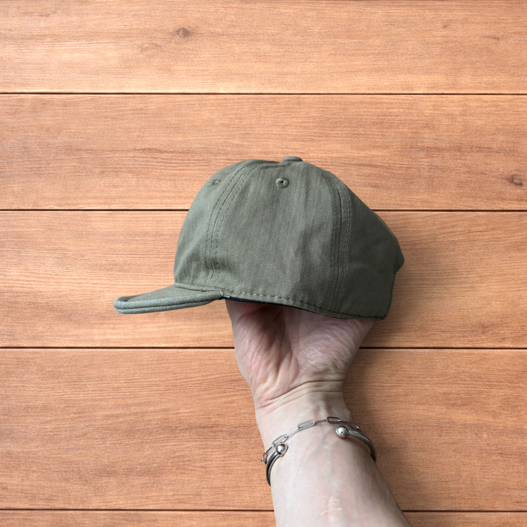 Japanese Brand Vintage Korean style short brim hat cap in khaki green. Size ONE SIZE - 4 Thumbnail