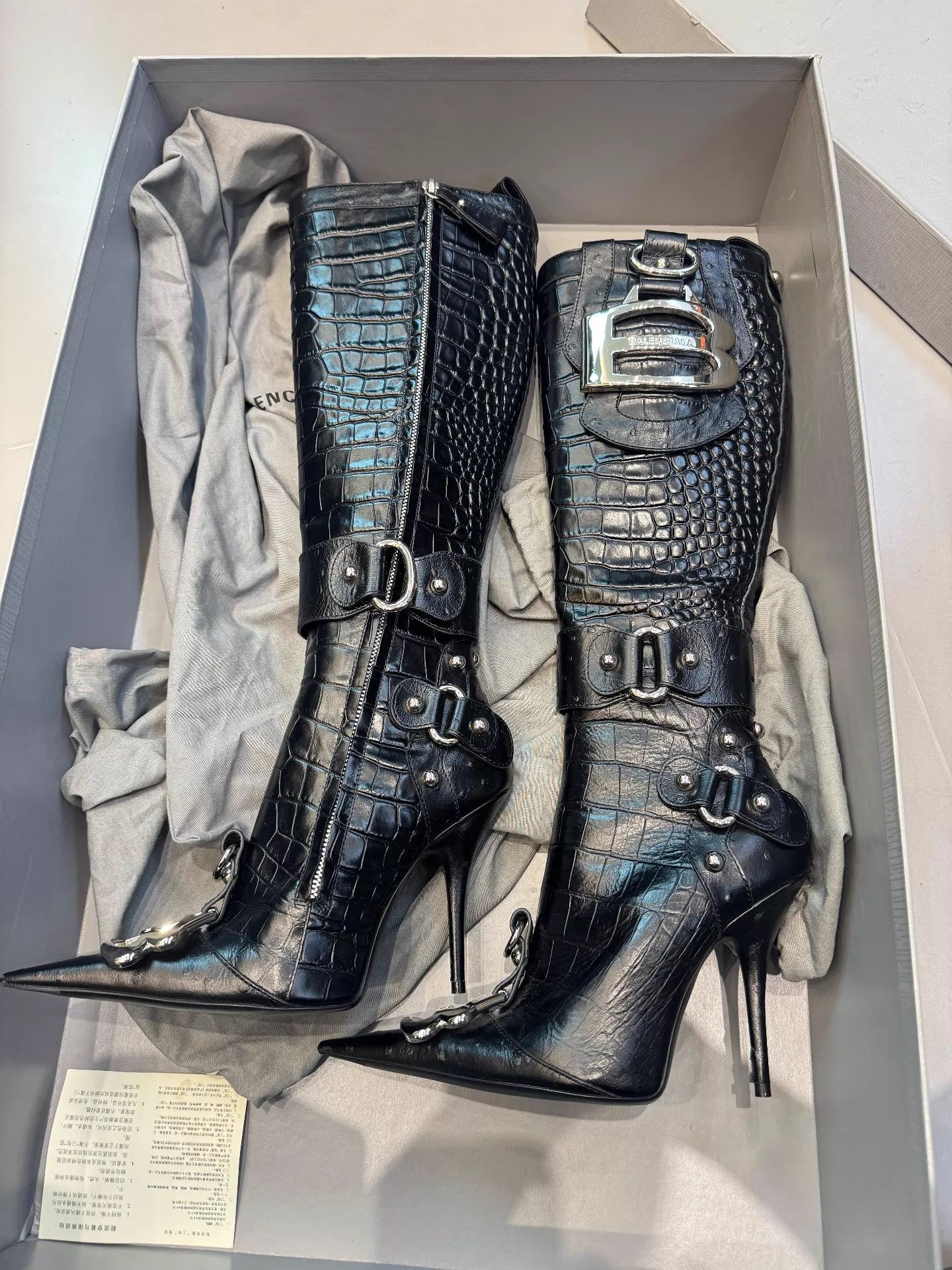 Balenciaga Balenciaga Essex Crocodile-Embossed Knee Boot Black B-Buckle Size US 5.5 / IT 35.5 - 2 Thumbnail
