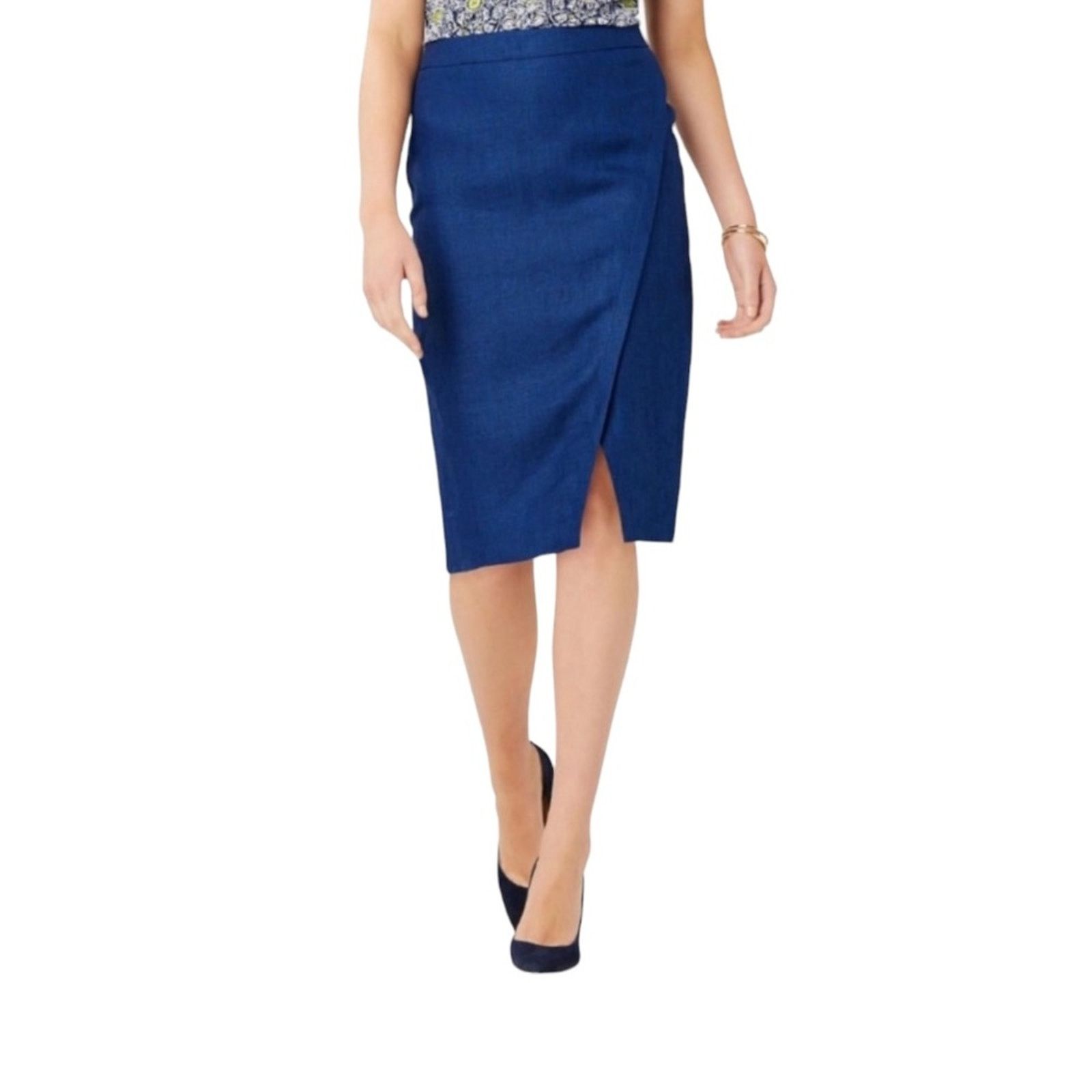 The Limited Blue Linen Pencil Skirt, Women's (Size 36)