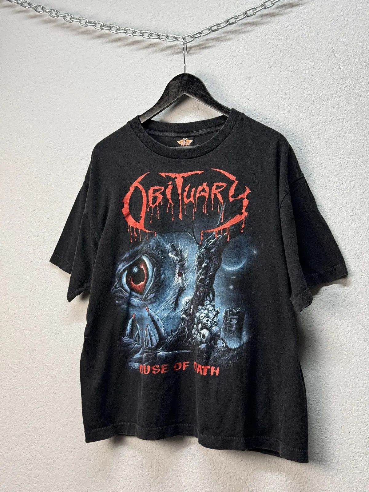 The Rolling Stones 👉 Vtg 1991 Obituary Cause of Death Blue Grape Shirt Size US L / EU 52-54 / 3 - 2 Thumbnail