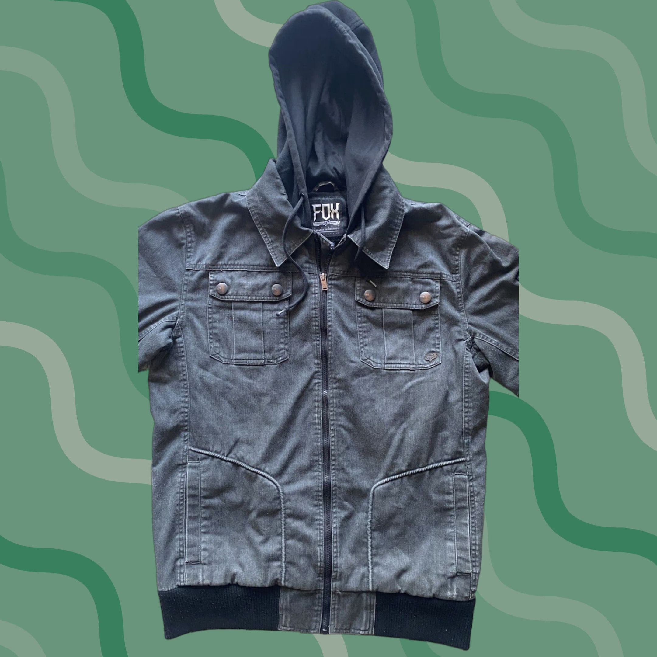 Denime FOX Denim Jacket Hooded Coat Men L Black Regular Denim Hooded Jacket Y2K Men’s Large Fox Size US L / EU 52-54 / 3 - 1 Thumbnail