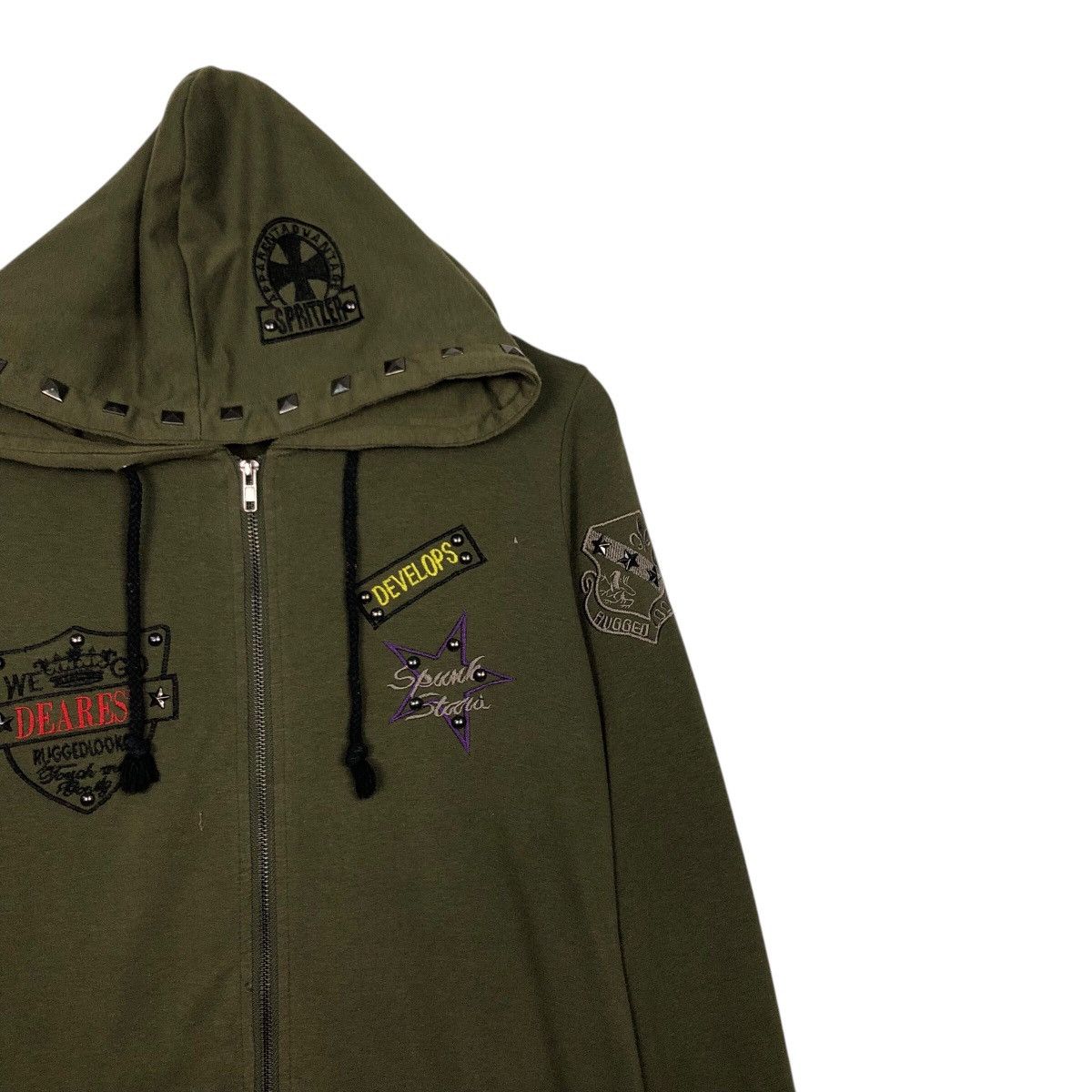 Japanese Brand Culture Wide Olive Punk Stud Hooded Sweatshirt Size US M / EU 48-50 / 2 - 7 Thumbnail