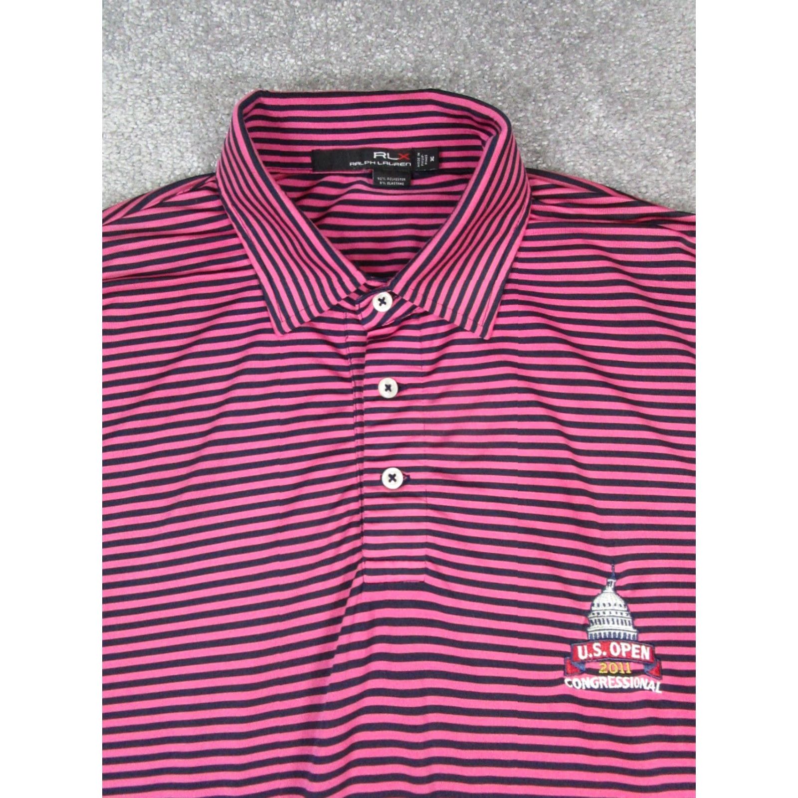 Ralph Lauren Ralph Lauren RLX Polo Shirt Mens Medium Pink Striped Golf Us Open Size US M / EU 48-50 / 2 - 2 Thumbnail