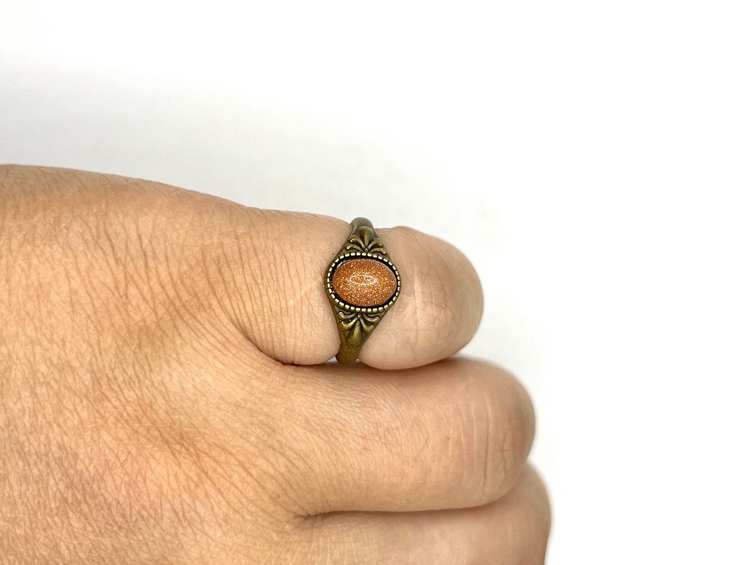 Handmade Red Cinnabar Bead bronze ring - size 6 Size ONE SIZE - 4 Thumbnail