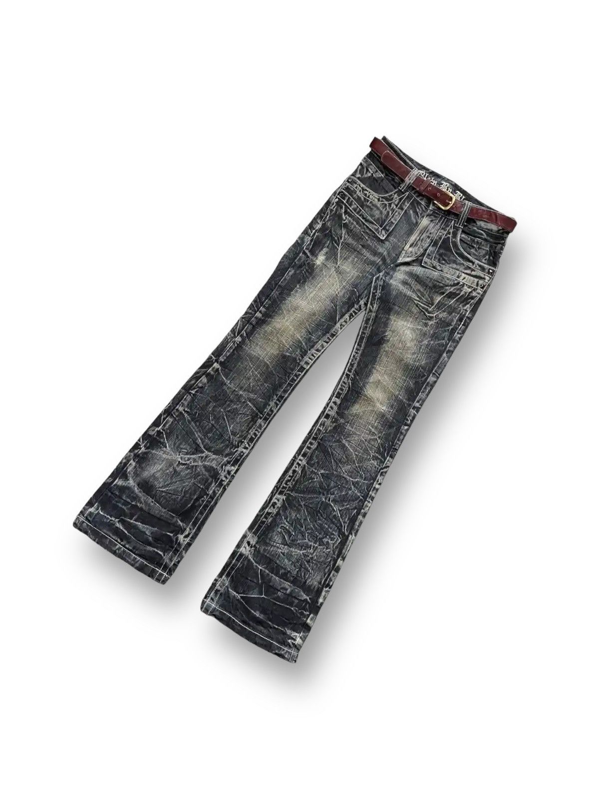 Hysteric Glamour × Shellac Japan Blow By Blue Crowd Of Lightning Denim With Velvet Belt Size US 28 / EU 44 - 4 Thumbnail