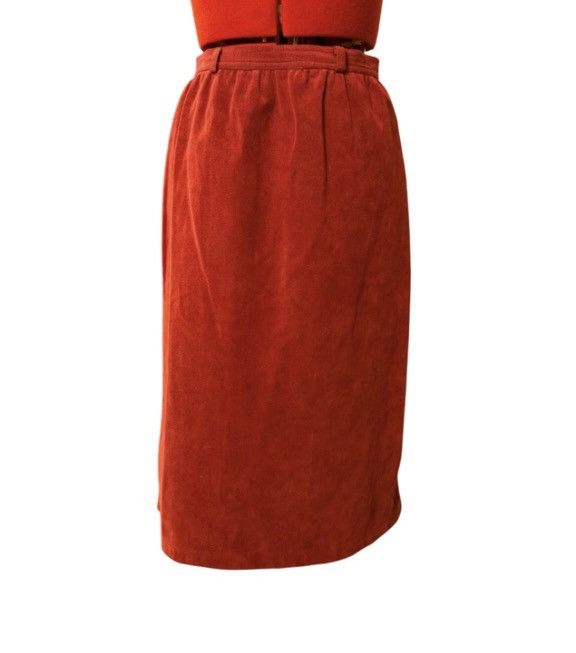 Other Vintage Nat Kaplan Couture Red Suede Midi Pencil Skirt Sz 6 Size 28" / US 6 / IT 42 - 1 Thumbnail