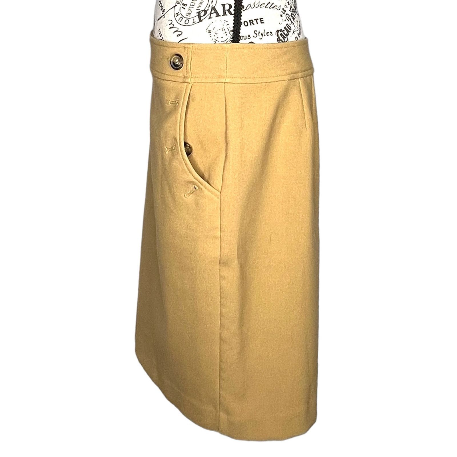 Loft Button Work Pocket Zipper Closure Back Slit A-Line Skirt Size 30" / US 8 / IT 44 - 7 Thumbnail