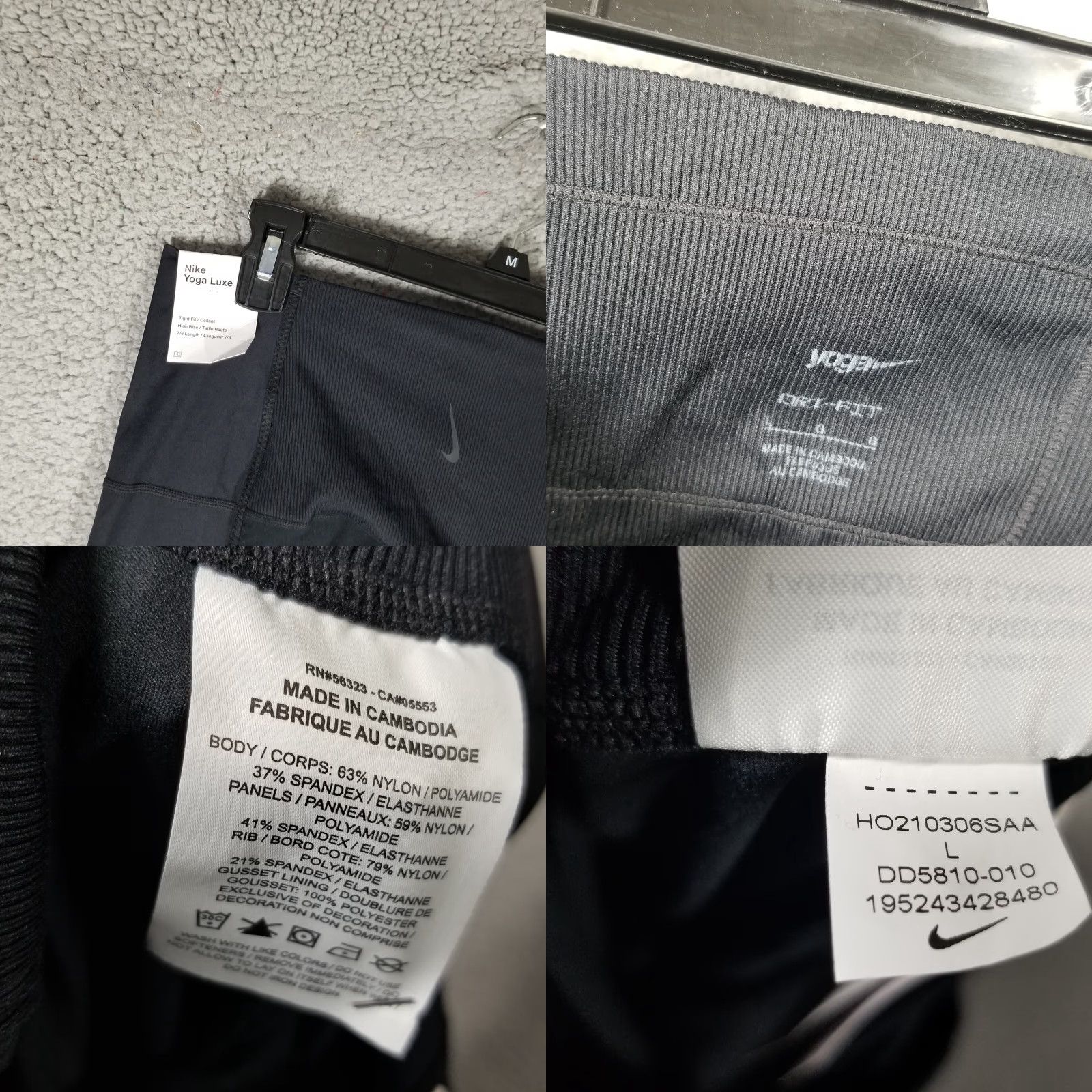 Nike Women's L Black High Waist 7/8 Yoga Leggings Compression Pockets Activewear