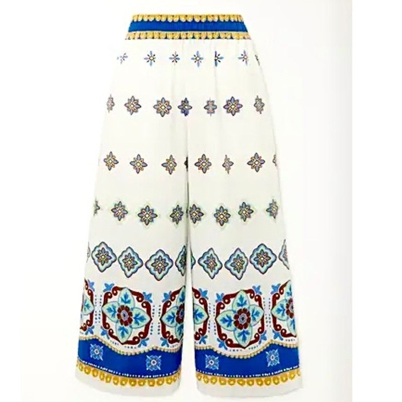 La DoubleJ NWT La DoubleJ White Blue Print Cropped Wide Leg Crop Pant L Size 34" / US 12 / IT 48 - 1 Thumbnail
