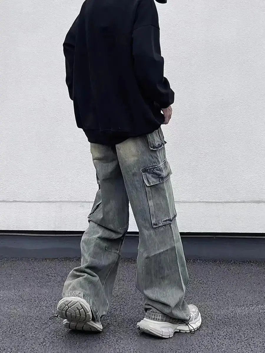 Japanese Brand Retro Distressed Yellow Mud Loose Cargo Jeans Size US 34 / EU 50 - 5 Thumbnail