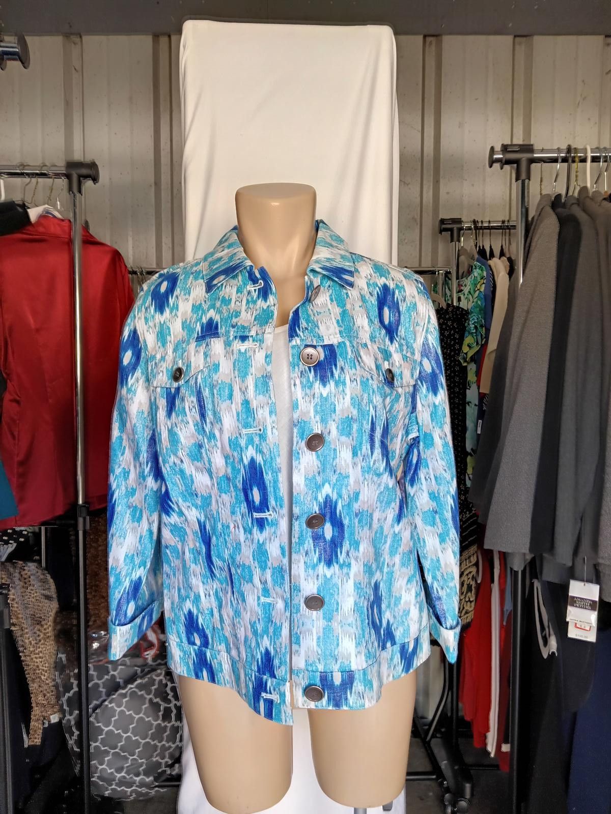 Chicos Chico's Vibrant Blue Floral Denim Jacket Size S / US 4 / IT 40 - 1 Thumbnail