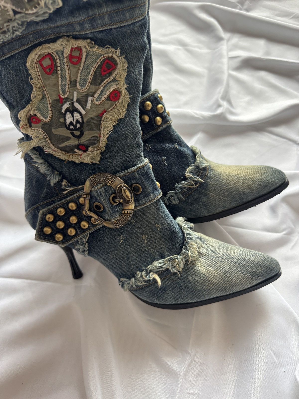 Hysteric Glamour Y2K Vintage Distressed Patchwork Knee-High Jeans Boots Size US 7 / IT 37 - 9 Thumbnail