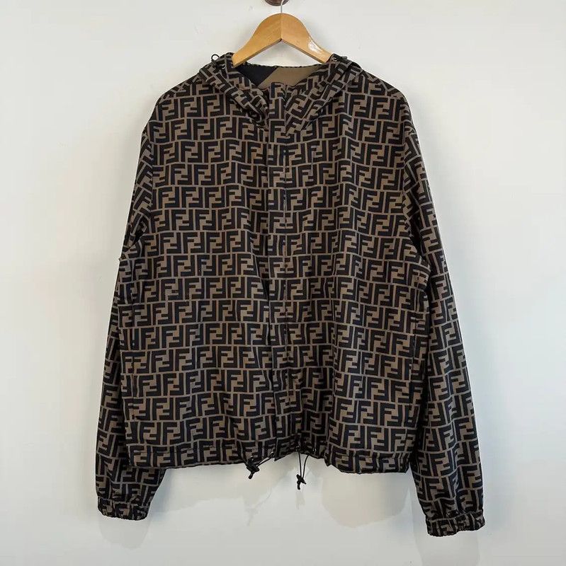 Fendi Fendi Beige Logo Print Hooded Jacket 0089 Size US L / EU 52-54 / 3 - 1 Thumbnail