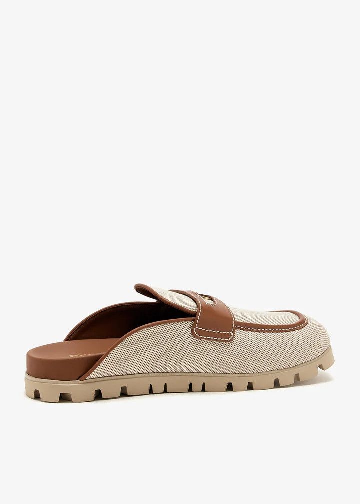 Miu Miu o1B3y1r0526 Canvas and Leather Mules in Beige Size US 11 / IT 41 - 3 Thumbnail