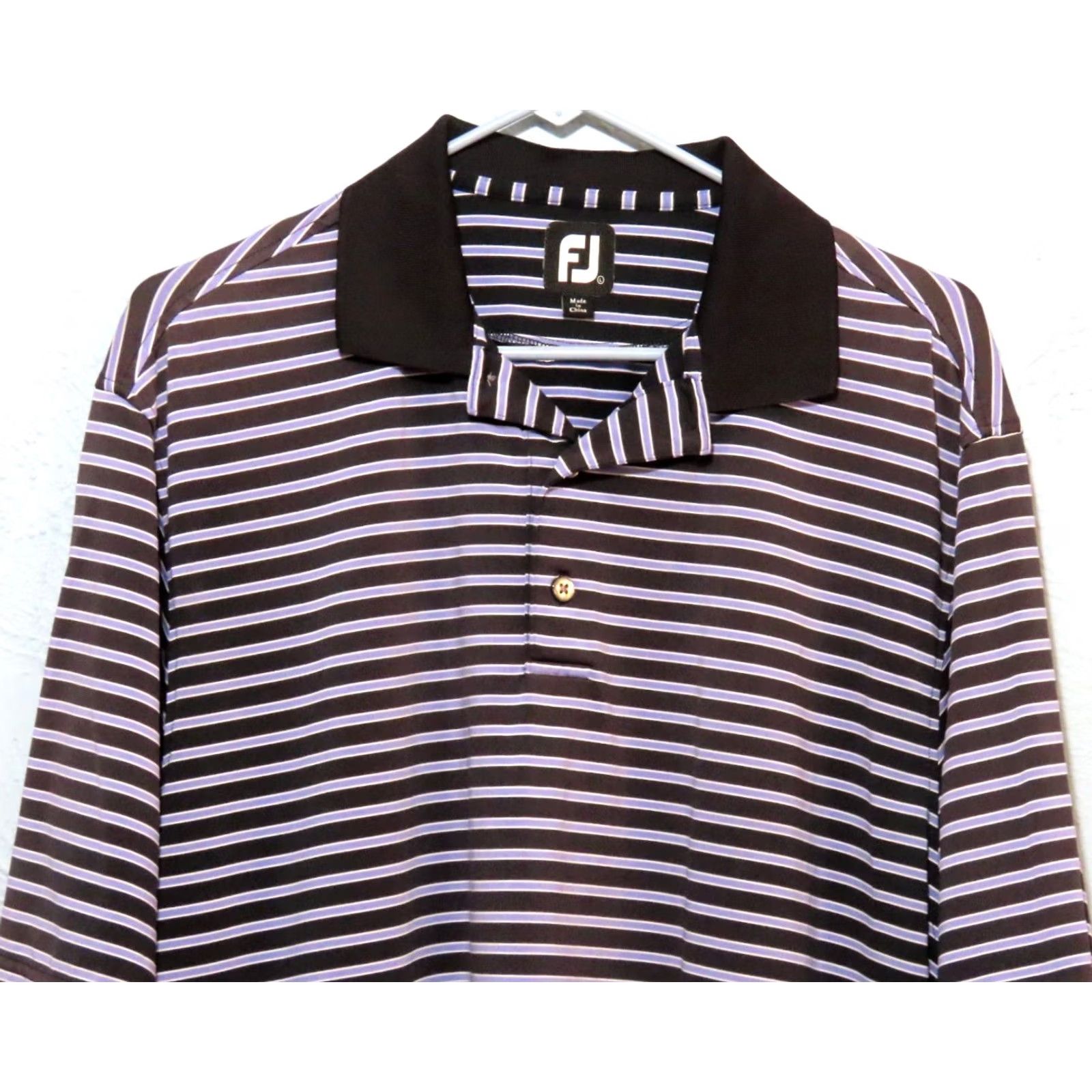 Footjoy FootJoy Polo Shirt Size L Regular Purple Black Striped Short Sleeve Cotton? (Note: fabric listed as Polyester) Size US L / EU 52-54 / 3 - 3 Thumbnail