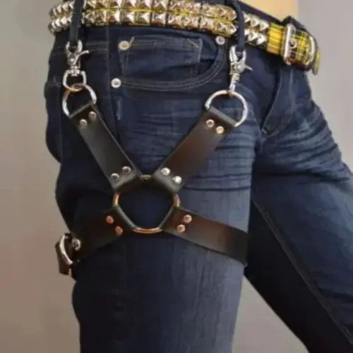 VIBE Punk Suspender Leather Harness Leg Belt Size ONE SIZE - 3 Thumbnail