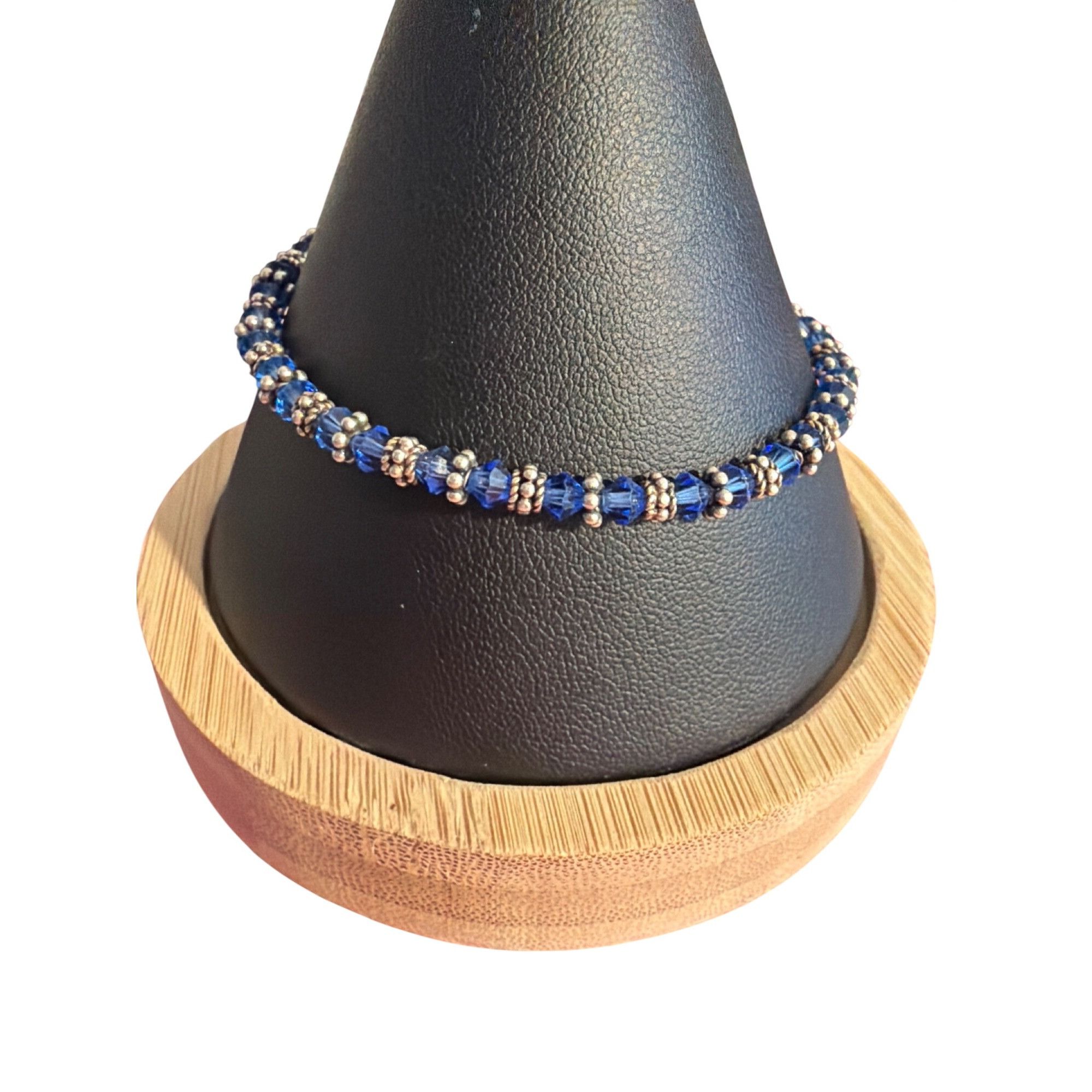 Other Vtg Silver Tone Blue Glass Crystal Bead Bracelet Toggle Clas Size ONE SIZE - 1 Thumbnail