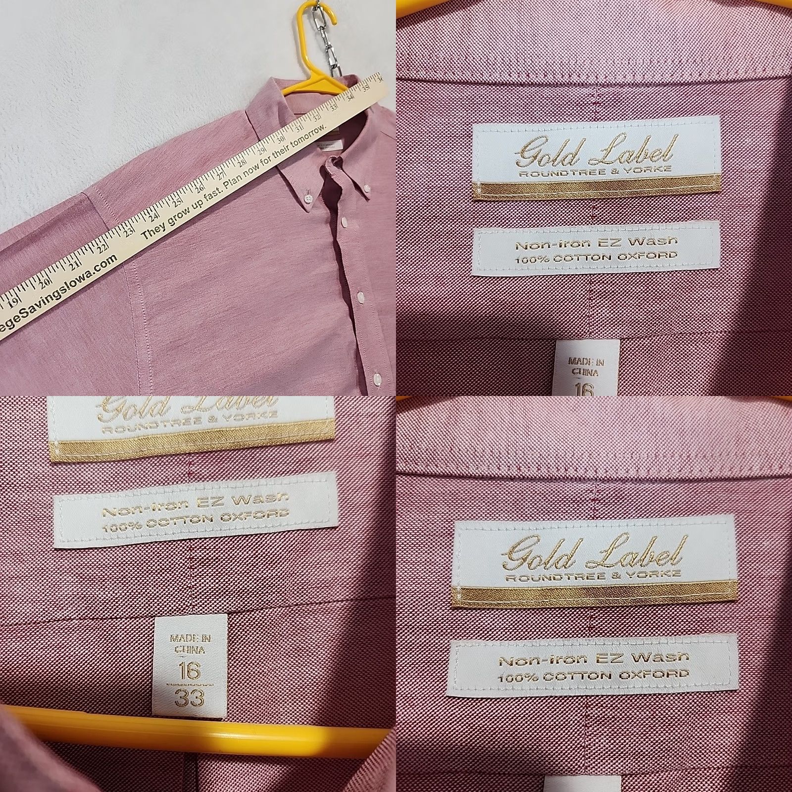 Roundtree & Yorke VINTAGE Roundtree & Yorke Gold Label Dress Shirt Red Chambray 16 33 Long Sleeve Button-Down Non-Iron Regular Mens Size 42R - 8 Thumbnail