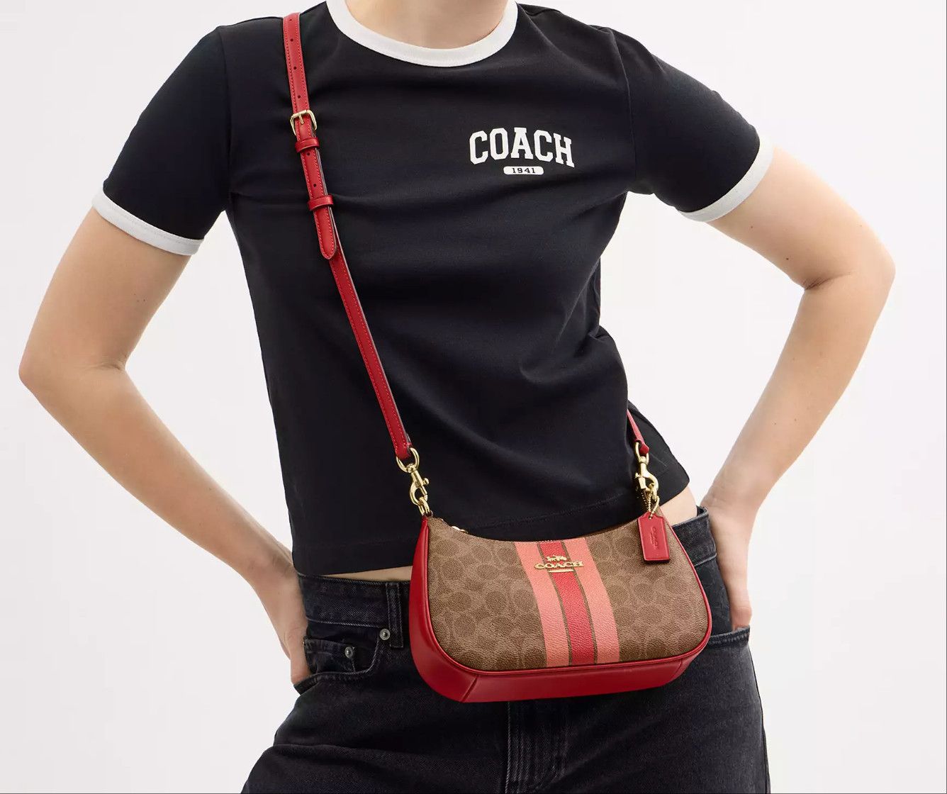 Coach Teri Shoulder Bag In Signature Canvas With Stripe CAL81 Size ONE SIZE - 10 Thumbnail