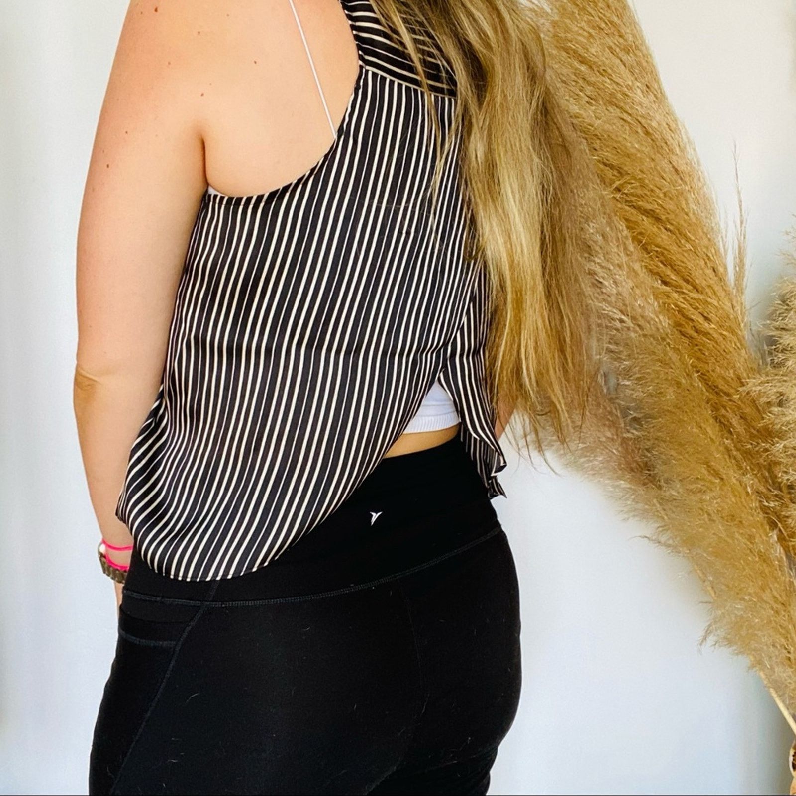 Nordstrom Black White Striped Tulip Open Back Tank Top Silky Blouse Size M / US 6-8 / IT 42-44 - 2 Thumbnail