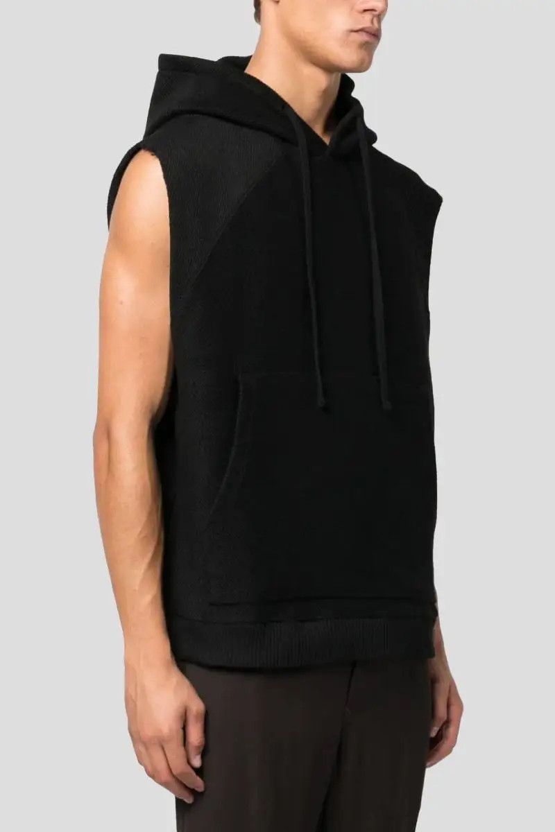 Thom Krom Thom Krom Black Raw-Cut Ribbed-Knit Sleeveless Hoodie M Size US M / EU 48-50 / 2 - 10 Thumbnail