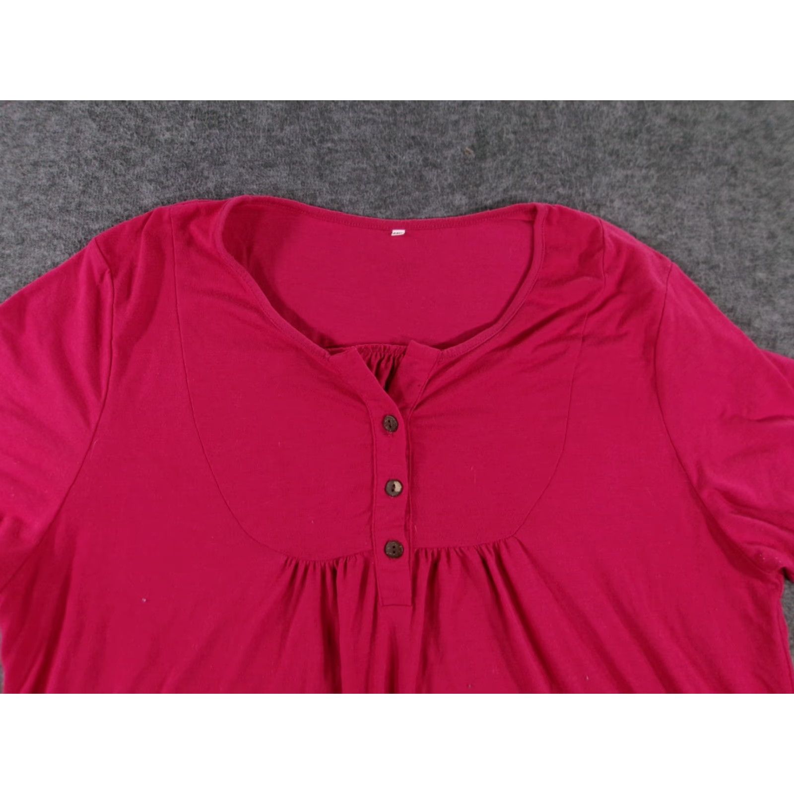Vintage Top Women 20W Pink Casual Henley Base Layer Everyday Flow y Pleated Cap sleeve T-Shirt Size 3XL / US 20-22 - 2 Thumbnail