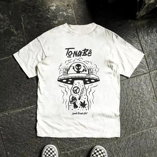 VIBE White washed retro alien print t-shirt Size US M / EU 48-50 / 2 - 3 Thumbnail