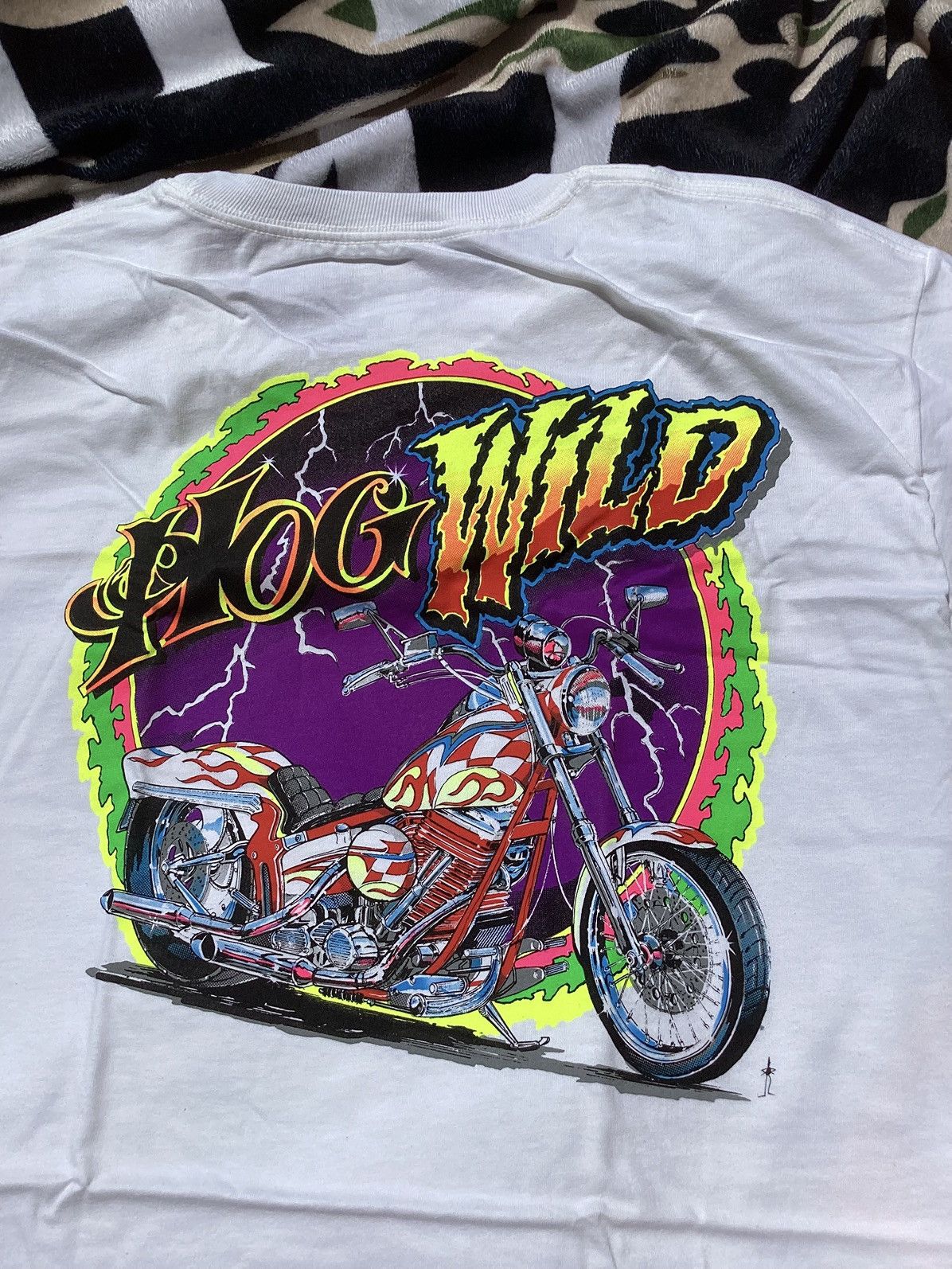 Other Vtg hog wild Brad Boyle motorsports biker motorcycle neon te Size US L / EU 52-54 / 3 - 2 Thumbnail
