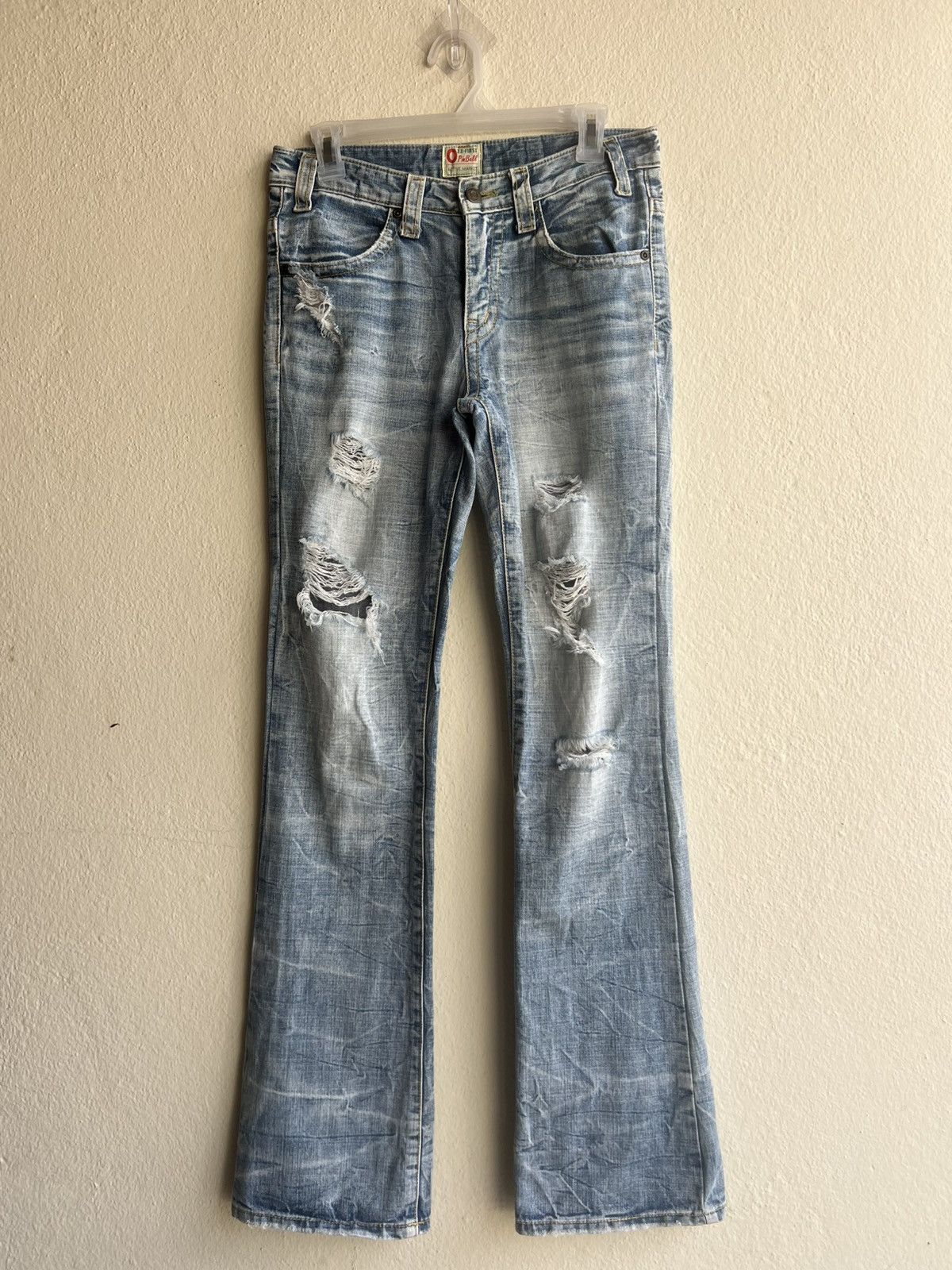 Japanese Brand Dirty Mud Ozz-First PinBall Distress Rip Denim Flare Jeans Size US 29 - 22 Thumbnail
